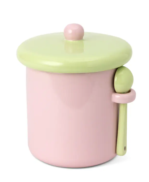 Core Ceramic Jar with Spoon - Pink,  Holds up to 23.5 oz, Overall size 3.94" x 3.94" x 4.92