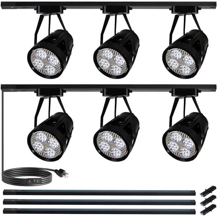 L-Type Extra Large Size High Brightness Track Lighting Complete Kit, 6-Lights 35W LED Track Lighting with 9.8FT Track, 4000K Natural Light Adjustable Angled, for Commercial Lighting