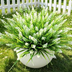 16 Bundles Artificial Lavender Flowers, UV Resistant Fake Plants for Indoor Outdoor Decor, Perfect for Patio Garden Front Porch Pathway Hanging Planter, White