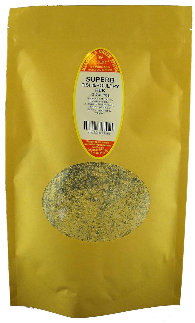 Marshalls Creek Spices Superb Fish & Poultry Rub No Salt 12 ounce ECO Friendly Kraft Stand-up Pouch