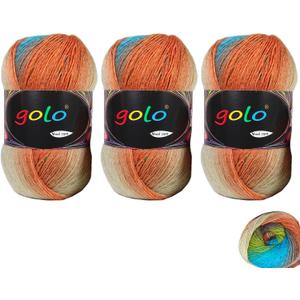 golo Wool Yarn for Hand Weaving 100g X 3 Cachemire Multicolor Rainbow Yarn