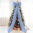Giant Bow Decor Christmas Tree Topper Decoration Big Bows for Room Wall Backdrop 75x18 Inch Ribbon Tie for Wedding Christmas Fall Birthday Party Baby Shower Supplies(Dusty Blue,Satin)