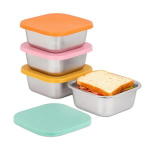 4 Pack Sandwich Containers: 30oz Stainless Steel Lunch Box with Silicone Lids, Meal Prep Container Reusable Metal Sandwiches Food Storage for Kitchen & Office Salad Snacks Fruits