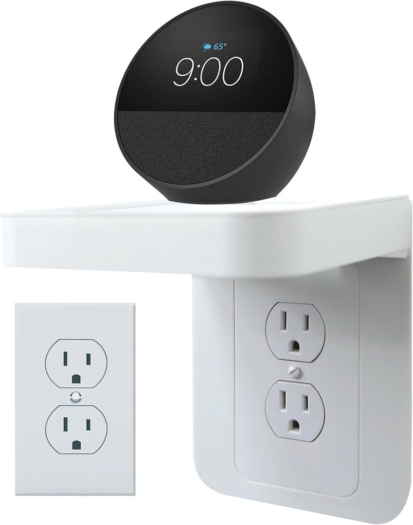Outlet Shelf Holder Fit for Duplex Receptacle, Bathroom Decor,Cable Management,A Space Saving Solution, Homepod Mini Google Home/Echo/Smart Speakers/Electric Toothbrush/Cell Phone (Standard)