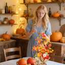 BLOSMON Thanksgiving Centerpieces for Dinner Table: 19.7 Inch Fall Indoor Home Decor Faux Tree with Timer 30 LED Lights - Artificial Pumpkin Berry Maple Leaf Pine Cone Trees Autumn Decoration (Orange & Red)