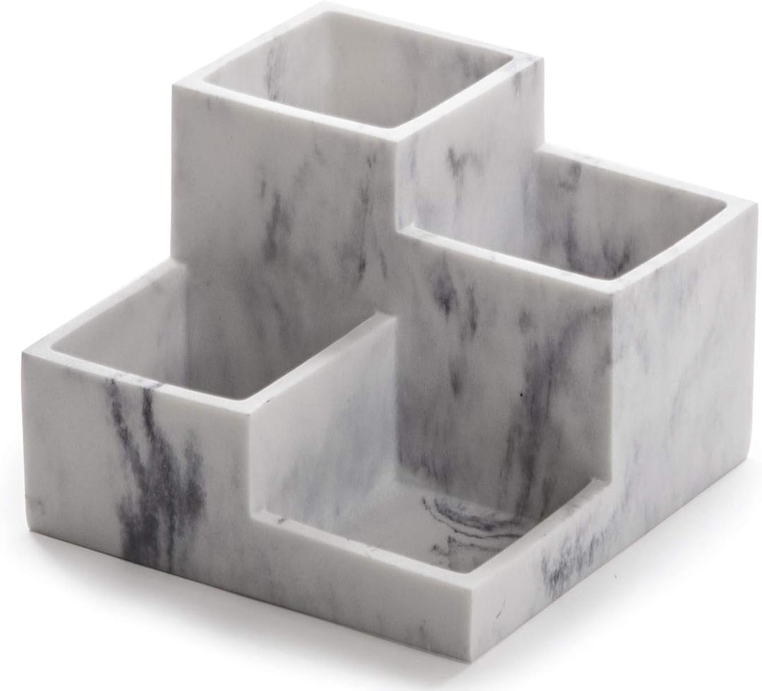 BINO Multi Purpose 4 Compartment Organizer - Make up Organizer for Vanity - Makeup Holders for Bathroom - Toiletry Organizers Countertop - Toothbrush and Bathroom Accessories Holder - Matte Marble