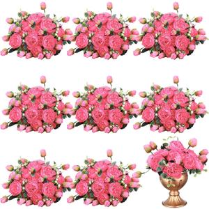 Hoteam 24 Bundles Artificial Peonies Flowers Wedding Faux Flowers Silk Peony Bouquet Bulk Bride Fake Florals Arrangements for Table Centerpieces Wedding Party Vase Decor (Hot Pink)