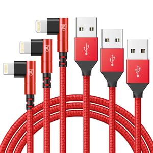 3Pack 90 Degree Lightning Cable, iPhone Charger Cable 6ft, [Apple MFi Certified] Long Cable Fast Charging Cord Compatible for iPhone 14/13/12/11/Pro/Max/Mini/X/Plus/8/7/6/Plus - Red