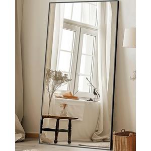 Antok Full Length Mirror, 81"x41" Oversized Floor Mirror Freestanding, Full Body Mirror Floor Standing Mirrors with Stand, Hanging Mounted Mirrors for Living Room Cloakroom,Black,Rect Style
