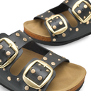 Empty Entire Smooth Leather Stud Strap Mule Sandals, Black, Size 8