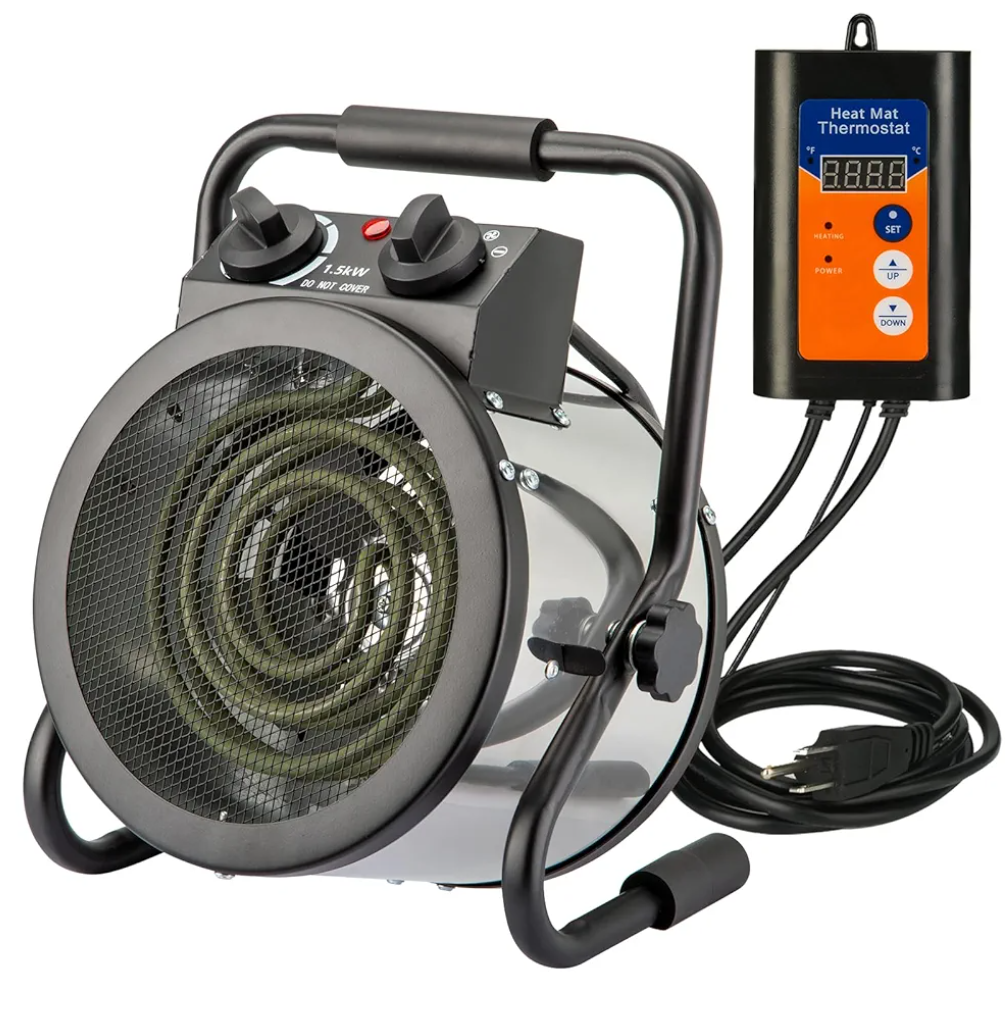 Greenhouse Heater with Digtal Thermostat, 1500W Electric Greenhouse Heaters, Fast Heating with Overheat Protection, Grow Tent Heater for Green House, Outdoor, Patio, Flower Room, Sliver