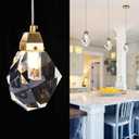 1-Light Diamond Crystal Pendant Light, Mini Ceiling Hanging Light in Gold Brushed Brass Finish Prism Crystal Color Changing Led Hanging Light for Kitchen Island Bathroom Bedroom Bar