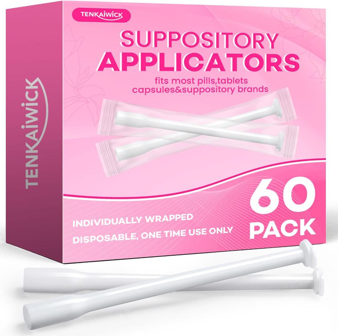 TENKAIWICK 60 Pack Disposable Vaginal Suppository Applicator for Women, Vaginal Applicator fits Size 0/00 Cap-Sules and Most Pills, Tablet Suppositories, Individually Wrapped