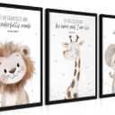 Framed Nursery Wall Art Set of 3, Kids Bible Verse Animal Canvas Wall Decor Paintings, Cute Safari Christian Pictures Posters Prints for Boys Room Bedroom Playroom Decor 16x24 Inch