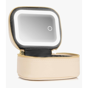 Mini Makeup Bag with Led Mirror,Small Travel Make up Bag 3 Light Modes Adjustable Brightness, for Women Organizer Cosmetic Bag, Portable Travel Train Toiletry Bag, for Pool Parties Work Touch-Ups