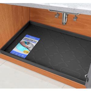 SIKADEER 22" x 22" Under Sink Mat Waterproof, Silicone Mat Kitchen Drawer Shelf and Cabinet Liner, Sink Protector for Kitchen Organizers and Storage, Boot Tray Pet Food Mats (Black)