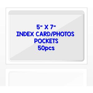 Clear Adhesive 5" x 7" Index Card Pockets with Top Open for Loading, 50 Pack, Plastic Labels Holders for Storage Bins and Library Card, Organizing and Protecting Your Index Cards or Photos