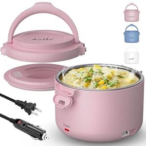Aotto Electric Lunch Box, 32 oz Portable Food Warmer Heater, Lunch Warmer Portable for Work/ Office/ Car/ Travel 12V/ 24V/ 110V 3-in-1, Warming Soup & Meal, Spill-Free, Men & Women's Gifts, Pink