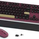 Wireless Keyboard and Mouse Combos, Retro Keyboard and Mouse Wireless Full Size, 2.4Ghz Connection and Optical Mouse for Windows, Mac, PC, Laptop for Home and Office (Burgundy-Black)