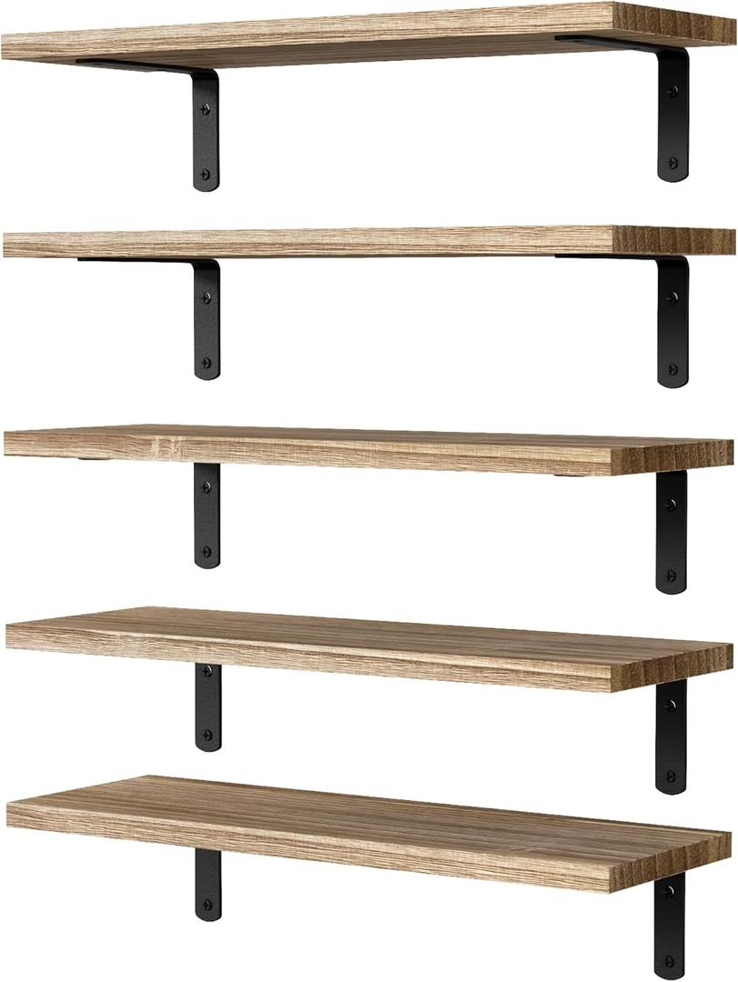 Floating Shelves, 5 Sets Wall Shelves, Wood Floating Shelves for Bedroom Wall Dcor, Wall Mounted Floating Bathroom Shelf for Storage, Floating Book Shelf, Living Room  Rustic Brown