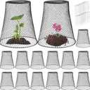 Therwen 15 Pcs Large Plant Wire Cloche 11 x 12 Inch Metal Garden Cloche with Garden Stakes Plant Protector from Animals for Keeping Bunnies Chicken Squirrels Birds (Black)