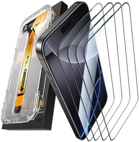 MRGLAS 3-Pack Screen Protector for iPhone 16 Pro [9H+ Military-grade Aerospace Glass][Auto-Alignment Kit][HD Clear] Shatterproof Tempered Glass Film for 16 Pro 6.3" Case-Friendly, Zero-bubble