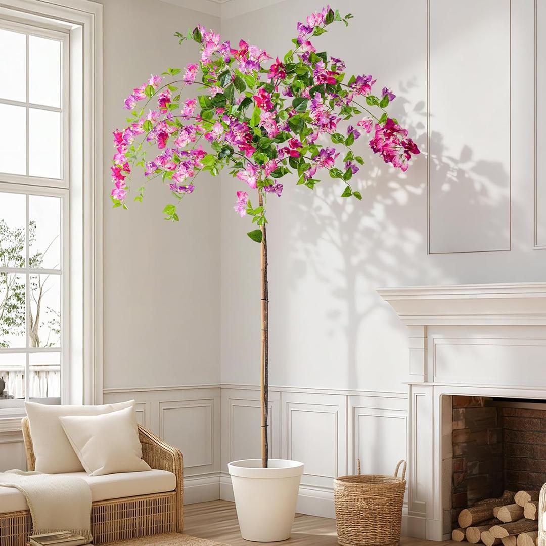 Erimda 7.2FT Artificial Bougainvillea Tree Artificial Tree Tall Potted Fake Bougainvillea Trees for Outdoor Indoor Lifelike Potted Faux Plants with Wood Trunk and Flowers Office Wedding Home Decor (Hanging Purple)
