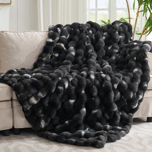 Ultra Plush Bubble Faux Rabbit Fur Blanket  950GSM Thick Fluffy Throw Blanket for Bed, Couch, Sofa, or Gift, 50"  60", Tie-dye Black