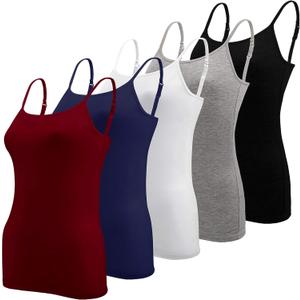 BQTQ 5 Pcs Women's Camisole Tank Top Undershirt Spaghetti Strap Basic Camisoles (X-Large, Black, White, Gray, Darkrednavy)