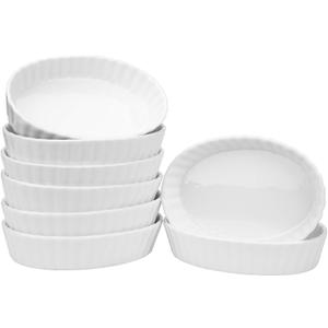 Foraineam Set of 8 Pieces Porcelain Ramekins, 6 Ounce Oval Creme Brulee Ramekin Dishes 6 x 4-1/4 x 1-1/4 Inch Baking Ramekins Set