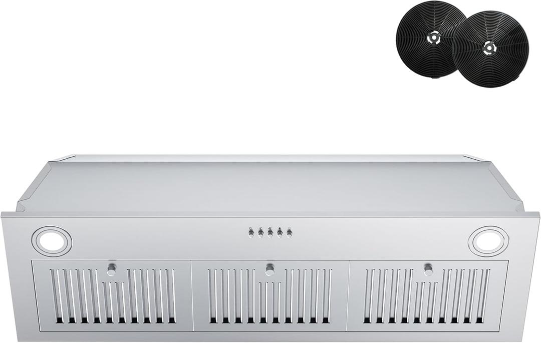 FIREGAS Range Hood Insert 36 inch, Built-in Kitchen Hood with 600 CFM, Ducted/Ductless Convertible Vent Hood, Stainless Steel Stove Hood Vent with Push Button, Baffle Filters and Charcoal Filters