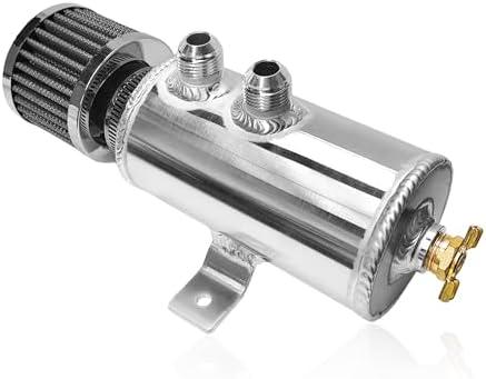BWBWND 10AN Baffled Oil Catch Can, 750ml 2-Port Reservoir Tank with Breather Filter & Drain Valve, Universal Engine Air Oil Separator Aluminum Breather Tank Fits Most PCV Systems (Silver)