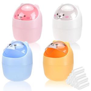 4 Pack Cute Mini Trash Can, Small Desk Trash Can with Lids, Countertop Garbage Cans with 300 Trash Bags, Kawaii Plastic Tiny Waste Bin for Bathrooms Kids Bedroom Kitchen Office Desktop (Style 1, 4Pcs)