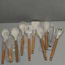 CAROTE Silicone Cooking Utensils Set, Kitchen Utensils Set 10 Pcs for cooking, BPA Free Spatula Set with Heat Resistant Wood Handles for Nonstick Cookware (Cream White)