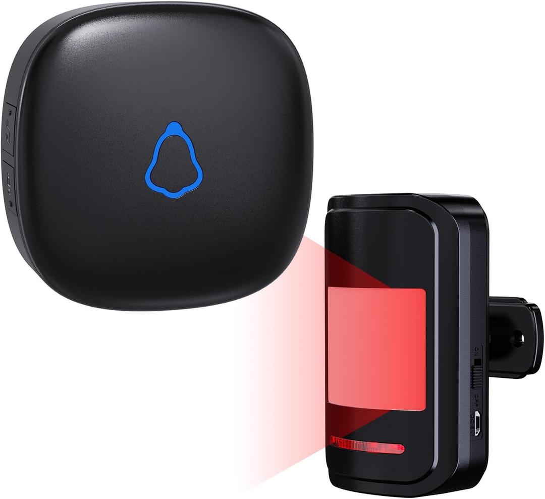Wireless Motion Sensor Alarm Indoor, 1 PIR Detector + 1 Receiver, Movement Activated Doorbell Chime for Home Doorway/Business Entry/Garage Security/Store Entrance, Pet/Elderly/Dementia Monitor (Black)