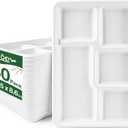 5 Compartment Paper Plates 12.5 x 8.6 inch 80- Count Compostable Disposable Divided Dinner Sectional Plates for Adults Heavy Duty Lunch Party Food Serving Trays with Dividers