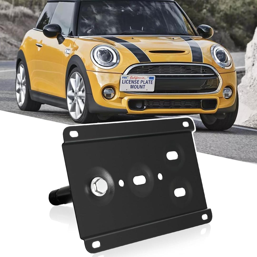 No Drill Front Bumper Tow Hook License Plate Mount Bracket Holder Compatible with Mini Cooper R50 R52 R53 R55 R56 R57 R58 R59 2002-2014 Front License Plate Frames License Plate Mounting Accessories