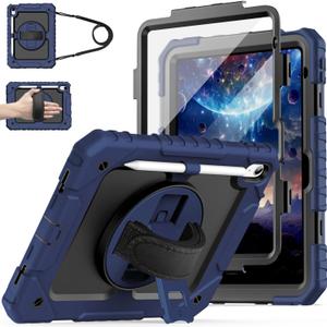 Cantis Case for iPad 11-inch (A16) 2025/ iPad 10th Generation 2022 (10.9 inch) with Screen Protector, 11th Case with 360 Degree Rotating Stand/Shoulder Strap/Pencil Holder, Navy Blue