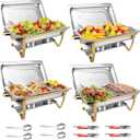 Chafing Dishes for Buffet 4 Pack, 8Qt [Multi-Size Food Pans] High Grade Chafing Dish Buffet Set Rolled-Edge Stacking Design [Easy Storage] Buffet Servers Food Warmers for Parties, Events & Weddings
