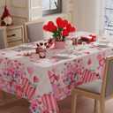 XCHI Watercolor Plaid Love Hearts Flowers Gift Valentine's Day Tablecloth Rectangle Table Cloth Washable Table Covers for Indoor Dining Home Party Decorations 60x84 Inch