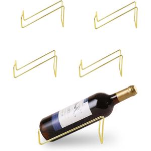 4 Pcs Single Wine Bottle Holder Gold, Single Wine Bottle Holders Stand Tabletop, Metal Gold Wine Bottles Rack Countertop for Party, Bar