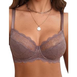 Avidlove Lace Bras for Women Full Coverage Lifting Underwire Everyday Bra for Large Bust (Brown)