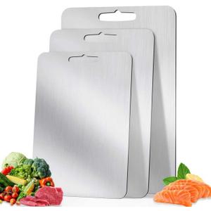Stainless steel cutting board,Thickened food grade316,Anti bending,cutting boards non toxic,Dishwasher Safe,Suitable for kitchen, restaurant, barbecue(S+ M + L)