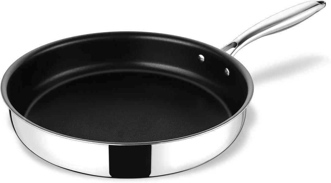 TeamFar Frying Pan, 10 inch Stainless Steel 3-ply Nonstick Fry Egg Omelet Pan Skillet with Long Handle, for Induction Gas Glass Ceramic Stovetops, Healthy & Heavy Duty, Easy Cleanup