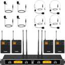 TONOR UHF Wireless Microphones System with Bodypack Transmitter, Headset/Lavalier Lapel Mics, Receiver, 4 * 10 Channels, 295ft Range for Karaoke, Singing, Church, Party, PA Speaker Mixer Recording