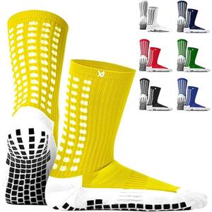 Lux Dual Grip Socks - Soccer Grip Socks for Men and Women. GripArray Performance & Comfort (Large, Yellow)