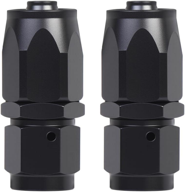 2 x AN8 Braided Straight Hose End Fitting 0 Degree Swivel for Nylon Aluminum Black 2PCS