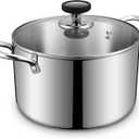 Tri-Ply Stainless Steel Stock Pot, 6.5 Quart Heavy Duty Induction Cooking Pot with Visible Lid for Pasta, Soup, Spaghetti, Sturdy & Double Handle, Dishwasher Safe