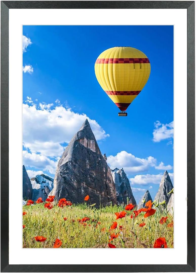 Mxtallup 14x24 Picture Frames Solid wood, Display Pictures 12x22 Inch With Mat or 14x24 Inch Without Mat, Poster Frames 12x22 in Photo Frames Wood Black (T22B1424W1222)