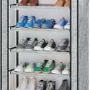 Calmootey 9 Tier Shoe Rack Organizer, Portable Shoe Shelf with Nonwoven Fabric Cover for Closet Hallway, Bedroom, Entryway, Ash Grey